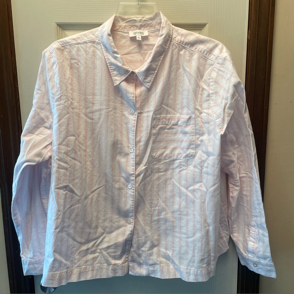 Haven Well Within Women's Striped Pajama Set XXL Pink White Organic Cotton